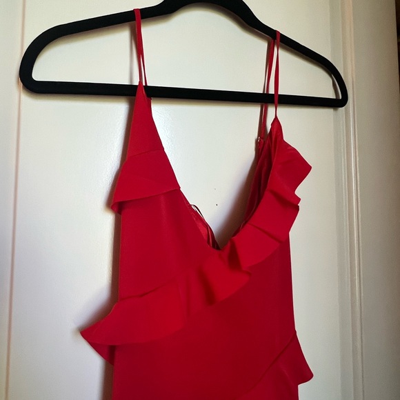 Red Ruffle-Trim Slip Maxi Dress - Picture 4 of 6